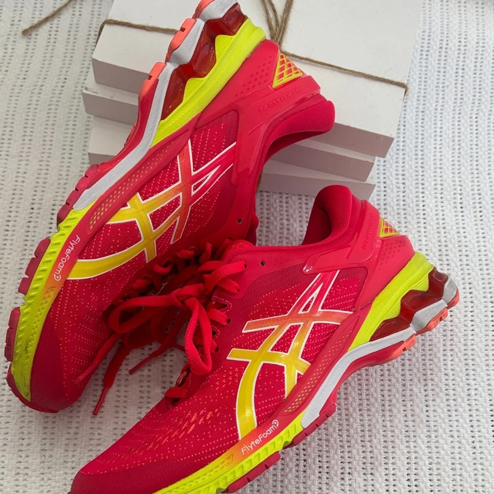 ASICS Vibrant Red and Yellow Athletic Shoes - Picture 1 of 6